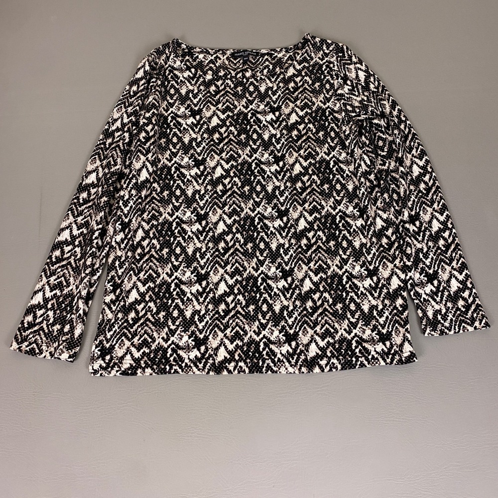 Mario Serrani Italy Blouse Top Women's‎ Medium Black White Chevron Boat Neck